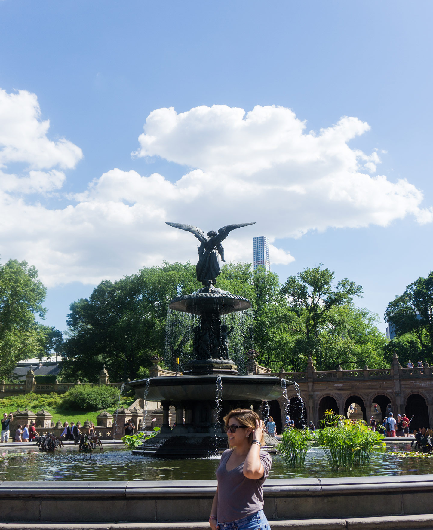 in front of the fountain